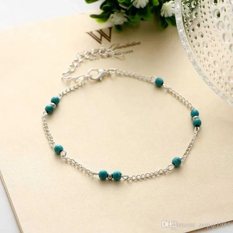 Edary Beach Turquoise Anklet with Silver Beads
