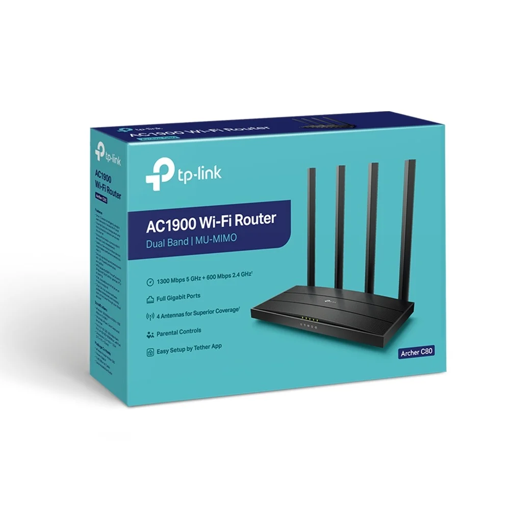 TP‑Link Archer C80 AC1900 Wi‑Fi Router is a dual‑band MU‑MIMO router