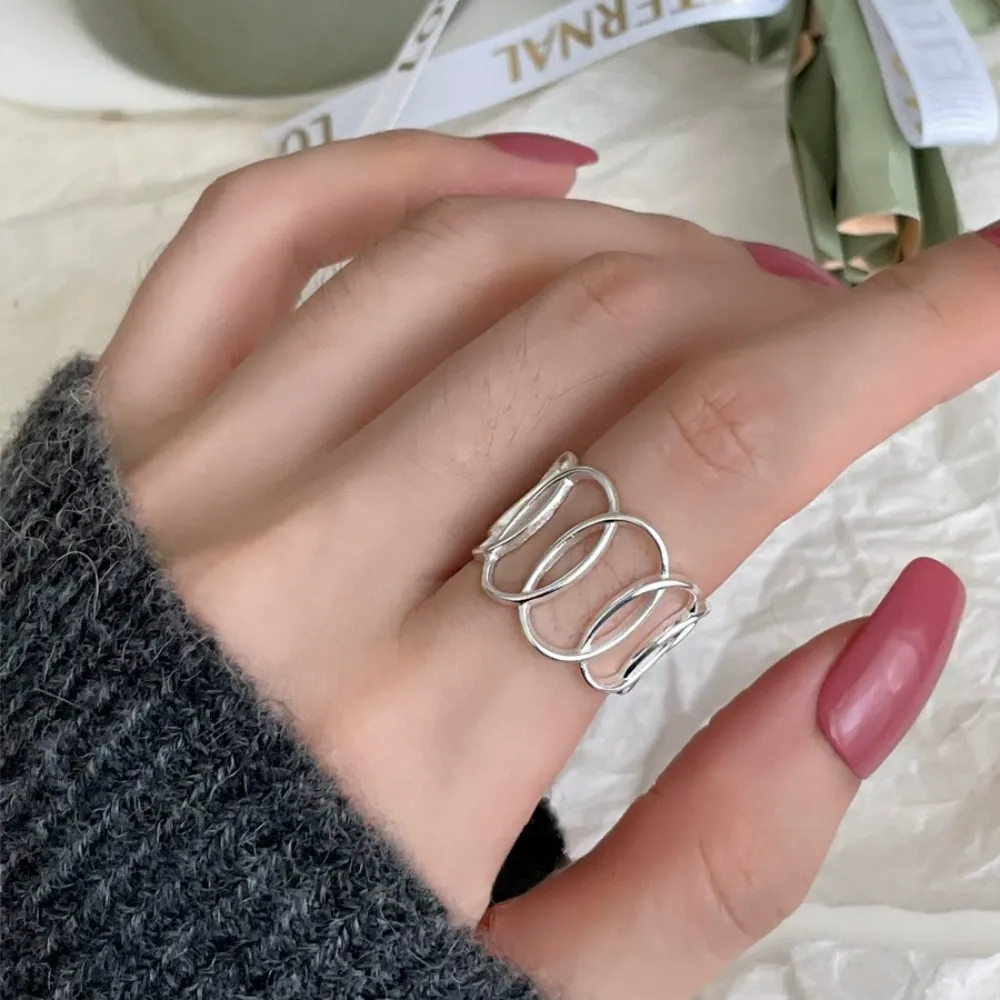 ৯২৫ স্টার্লিং সিলভার রিং | আসল রুপার প্রলেপ | নন-ফেইড ইলেকট্রোপ্লেটিং | ওপেন স্টাইল অ্যাডজাস্টেবল রিং | নারীদের জন্য লাইট লাক্সারি জুয়েলারি