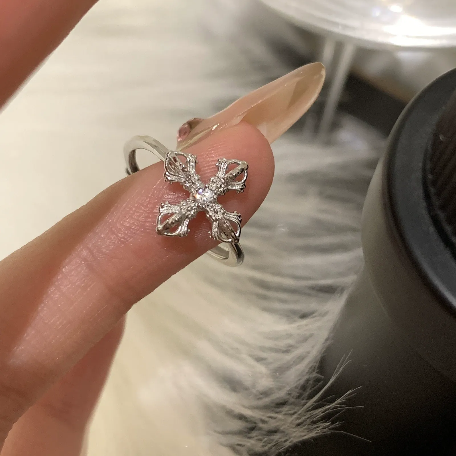 ৯২৫ স্টার্লিং সিলভার রিং | আসল রুপার প্রলেপ | নন-ফেইড ইলেকট্রোপ্লেটিং | ওপেন স্টাইল অ্যাডজাস্টেবল রিং | নারীদের জন্য লাইট লাক্সারি জুয়েলারি